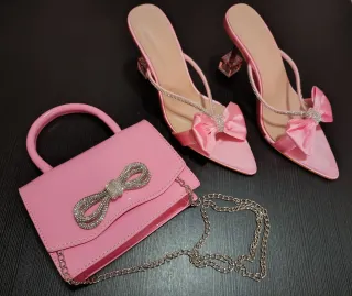 Conjunto Bolso y Zapatos Tacón Rosa