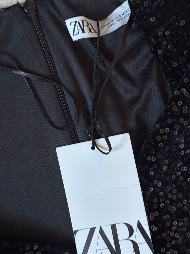 Vestido lentejuelas negro Zara Talla XS