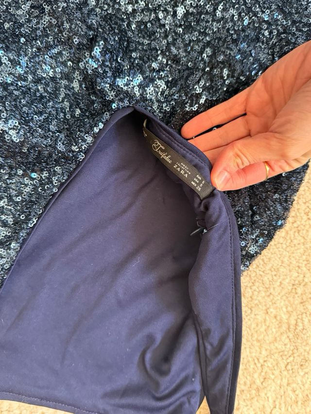 Vestido lentejuelas azul Zara