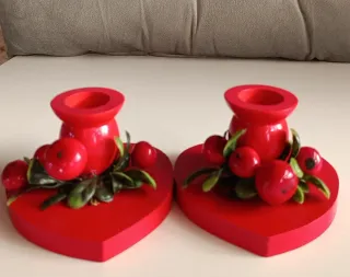 Coppia Portacandele Cuore Rosso