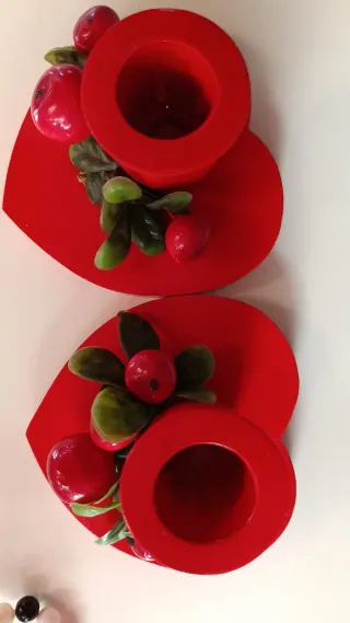 Coppia Portacandele Cuore Rosso