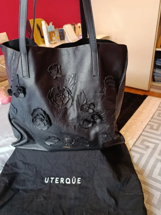 Bolso Uterqüe Piel Negro Flores