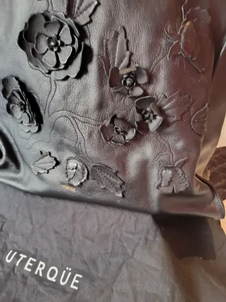 Bolso Uterqüe Piel Negro Flores