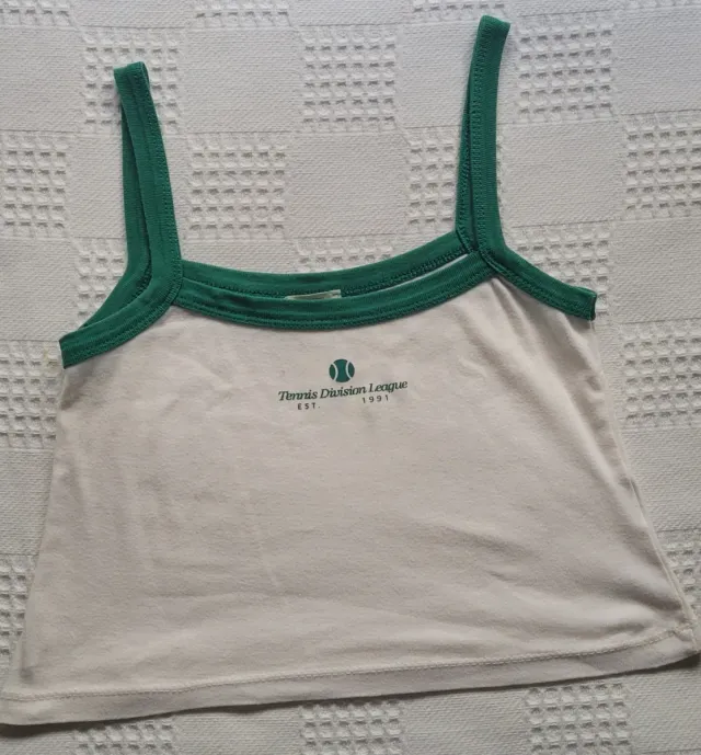 Top blanco y verde de algodón