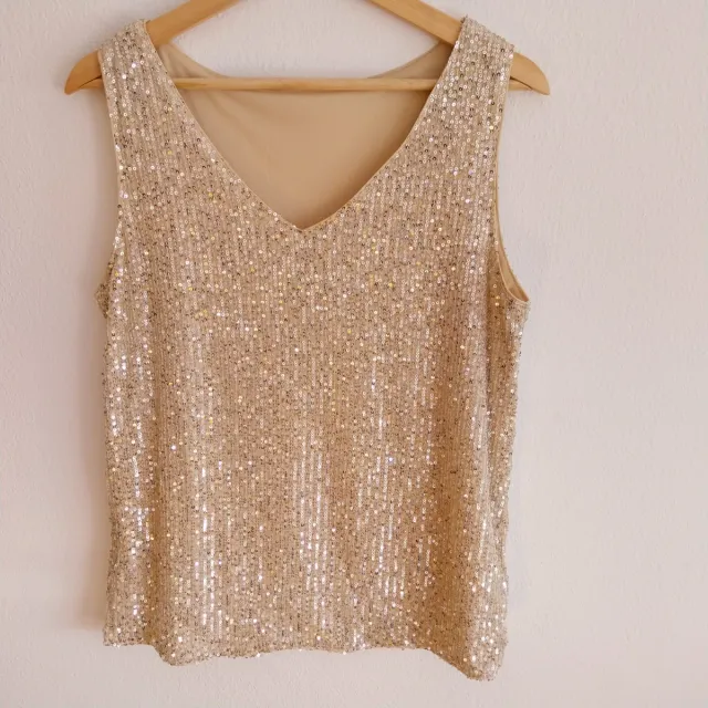 Top lentejuelas dorado talla M