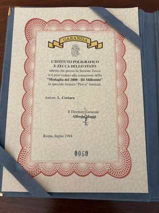 Medaglia 2000 - III Millennio - tiratura limitata