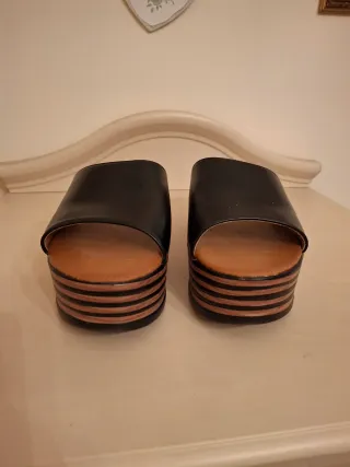 Sandali donna zeppa nero/marrone