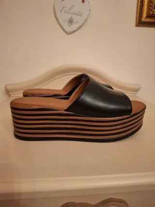 Sandali donna zeppa nero/marrone