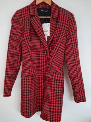Vestido Mono Zara Rojo y Negro Cuadros Talla M
