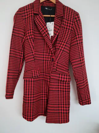 Vestido Mono Zara Rojo y Negro Cuadros Talla M