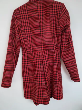 Vestido Mono Zara Rojo y Negro Cuadros Talla M