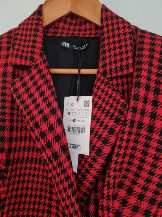 Vestido Mono Zara Rojo y Negro Cuadros Talla M