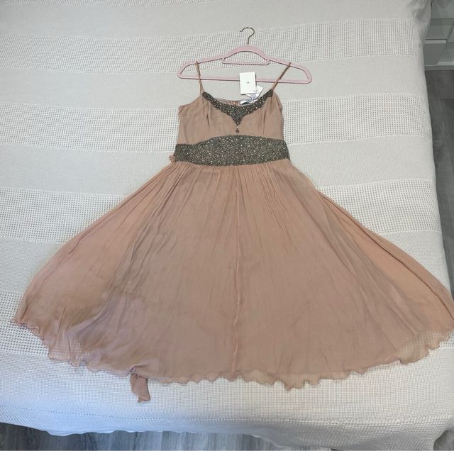 Vestido DE SEDA El Corte Inglés pedrería rosa