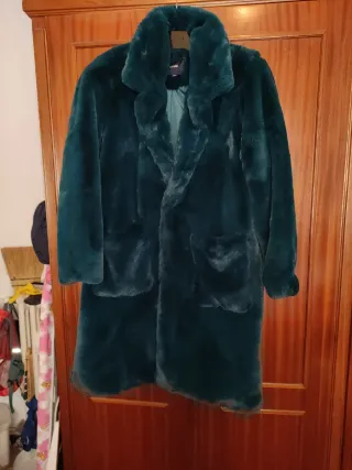 Chaquetón pelo sintético verde mujer