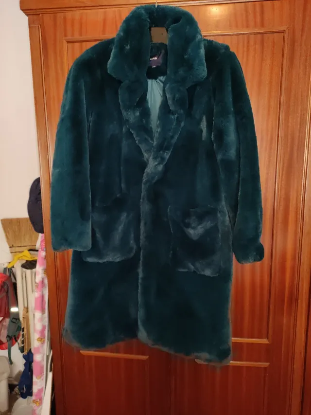 Chaquetón pelo sintético verde mujer