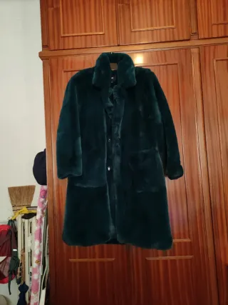 Chaquetón pelo sintético verde mujer