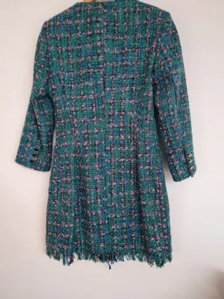 Vestido Zara Tweed Verde y Rosa Talla M
