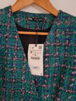 Vestido Zara Tweed Verde y Rosa Talla M