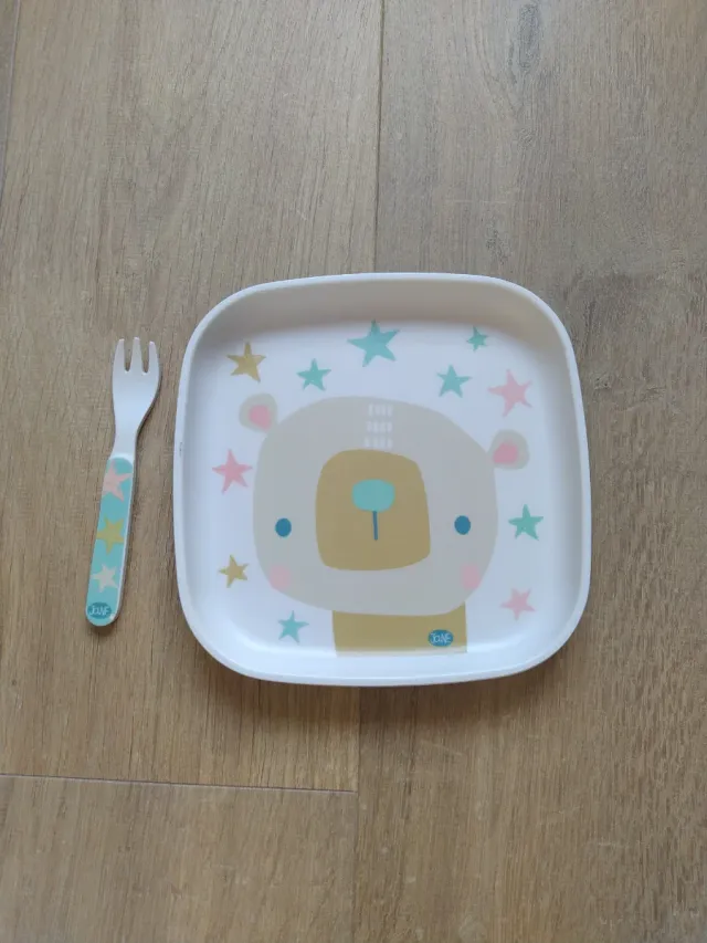 Plato y tenedor infantil oso estrellas