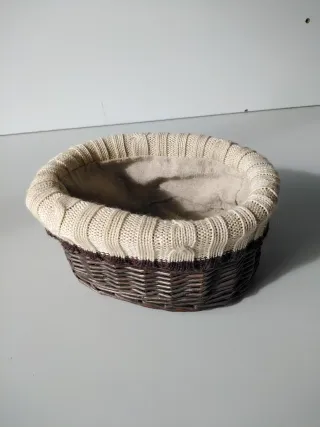 Cesta mimbre forro tela beige y marrón