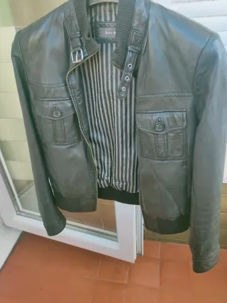 Cazadora cuero EASY WEAR negra, 38