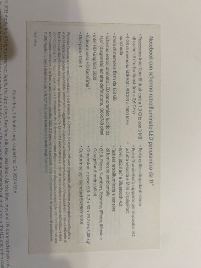 MacBook Air 11 (Metà 2013) Grigio Argento