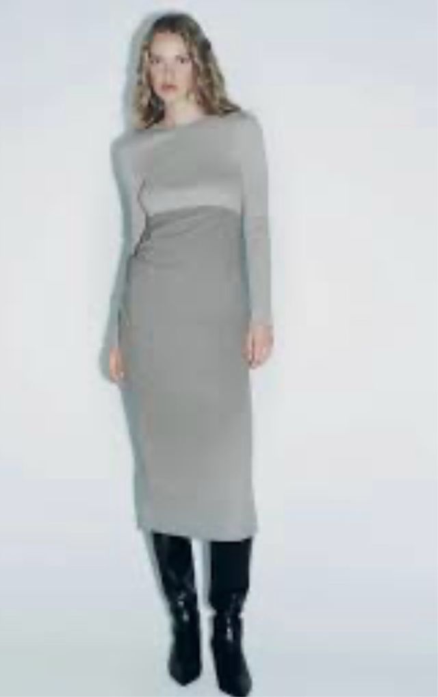 Vestido midi bicolor gris y oscuro