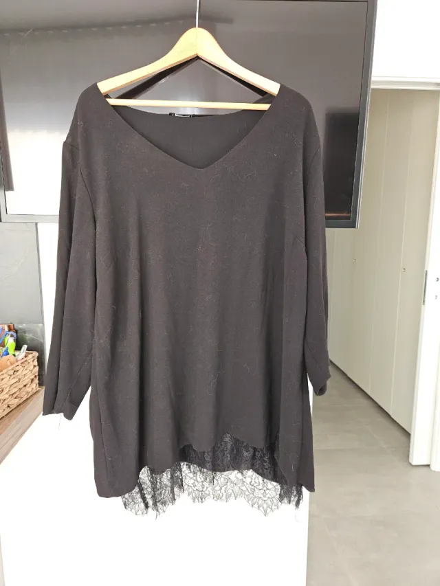 Blusa nera con pizzo taglia XXL