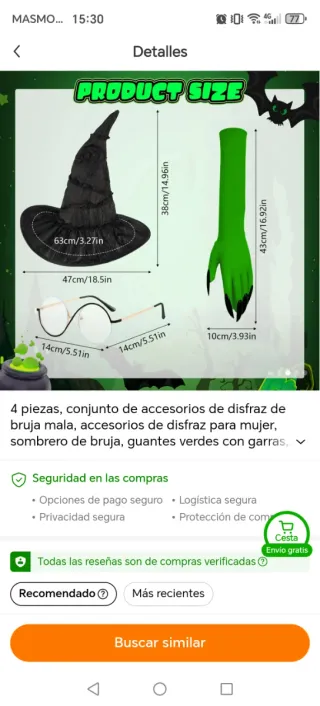 Conjunto Disfraz Bruja Mala