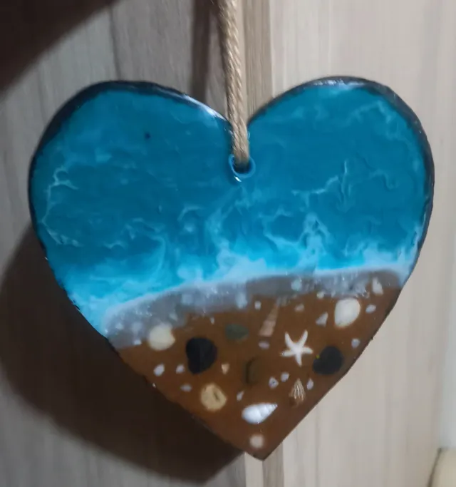 Corazón decorativo playa resina