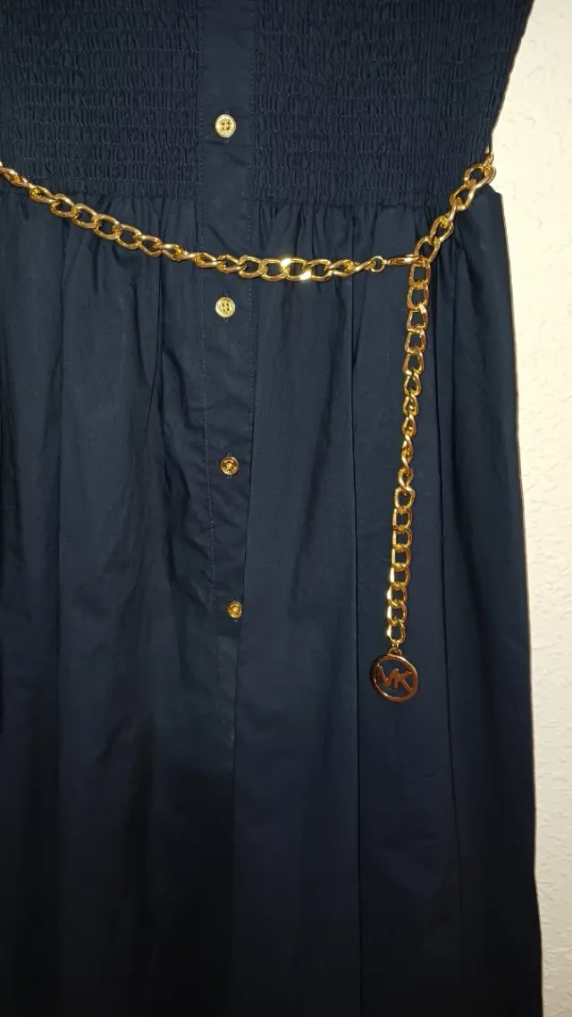 Vestido Michael Kors Azul Botones Cadena Dorada