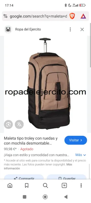 Maleta militar tipo trolley con mochila