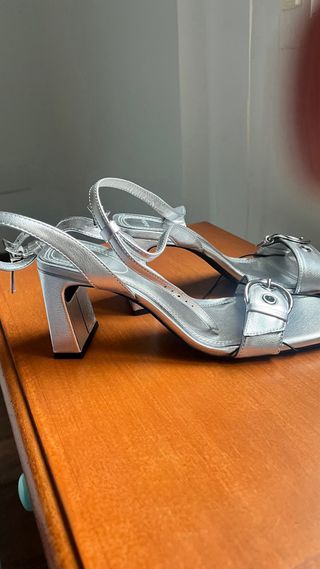 Sandalias Plata Tacón Ancho talla 37