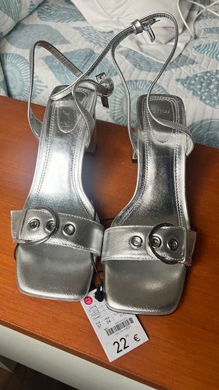 Sandalias Plata Tacón Ancho talla 37