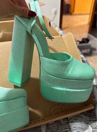 Sandalia tacon 15 cm azul celeste talla 36