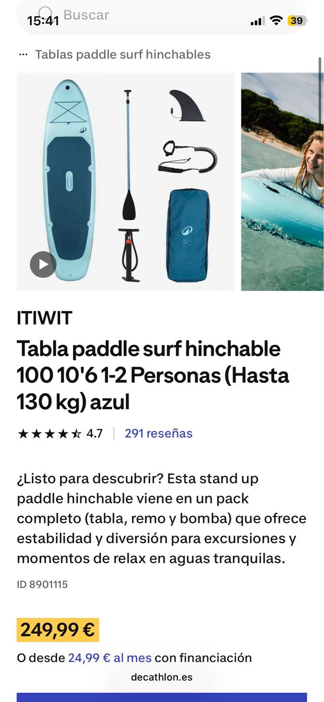 Tabla Paddle Surf Azul con Remo y Bomba