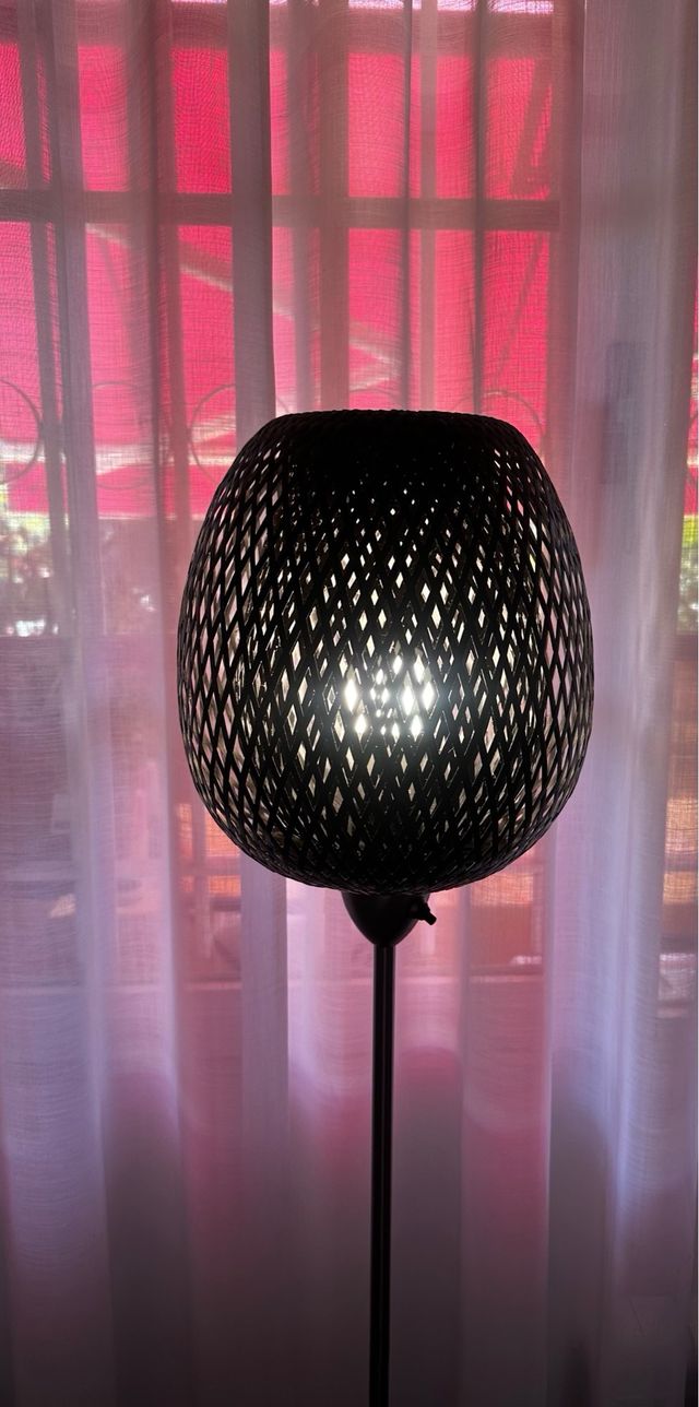 2 Lámparas Bambú Negras Base Metal