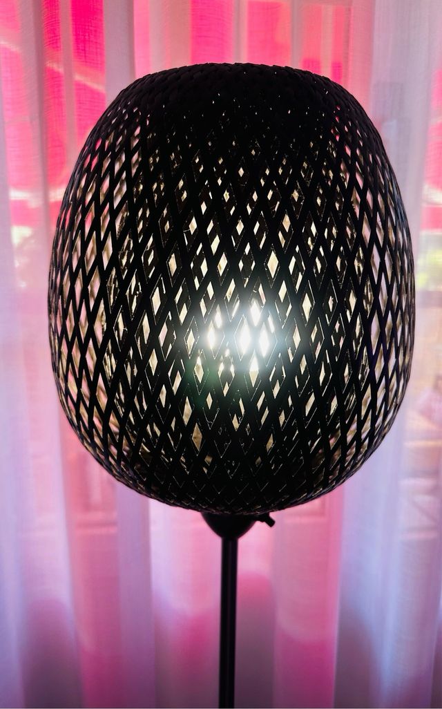 2 Lámparas Bambú Negras Base Metal