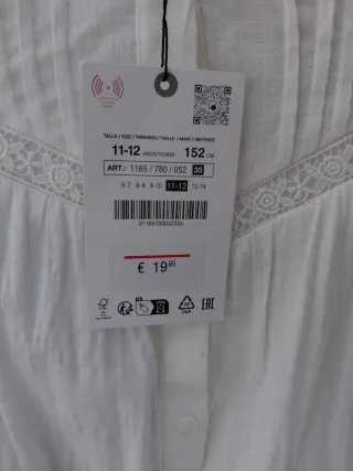 Blusa Zara Blanca Talla S/36/8 Niña