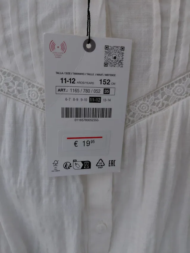 Blusa Zara Blanca Talla S/36/8 Niña