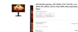 Monitor AOC Gaming 24G4X 180Hz FHD