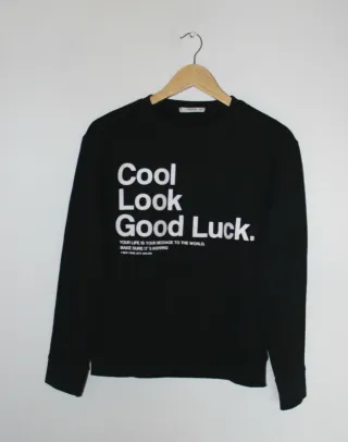 Sudadera Mango Negra Mensaje Cool Look Good Luck T