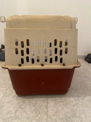 Transportín para perros beige y rojo