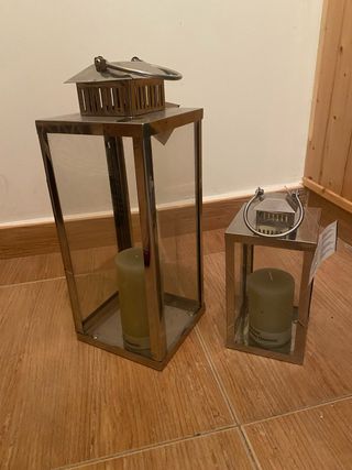 Juego 2 farolillos acero y cristal