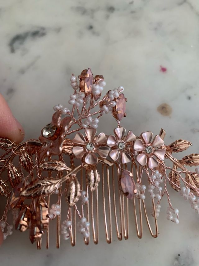 Fermaglio capelli oro rosa con fiori