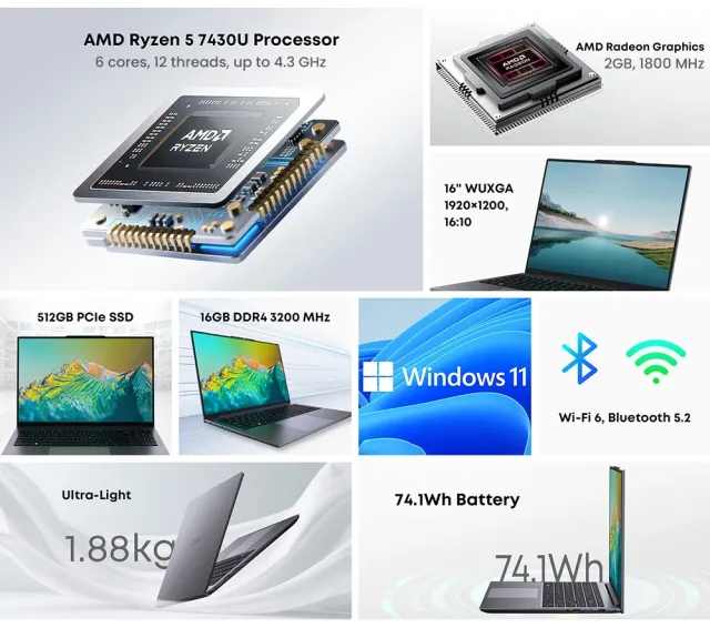 Portátil Chuwi CoreBook+ AMD R5 7430U 16GB/512GB