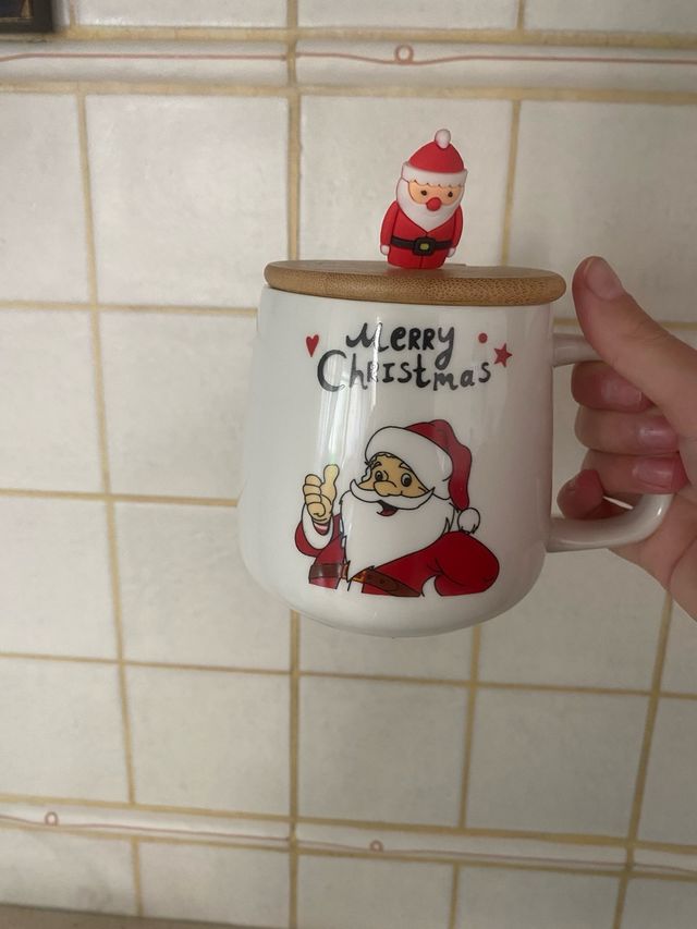 Taza Merry Christmas con tapa de madera