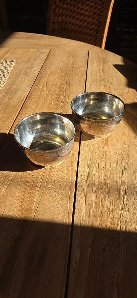 Pareja cuencos orientales plateados