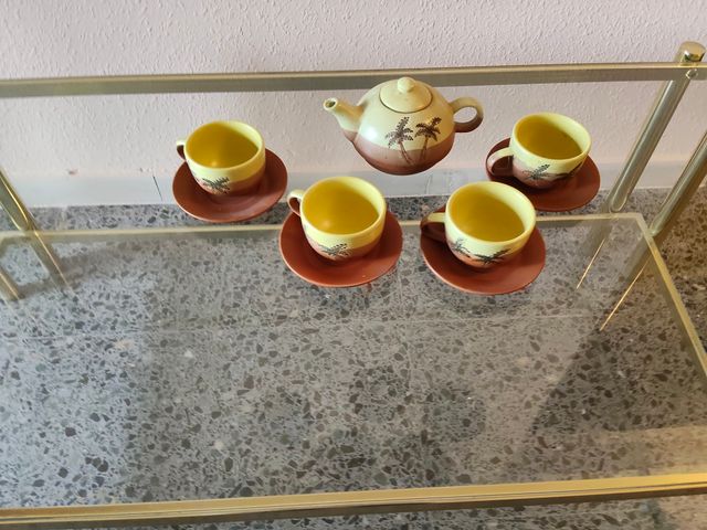 Juego de café 4 tazas cerámica palmeras