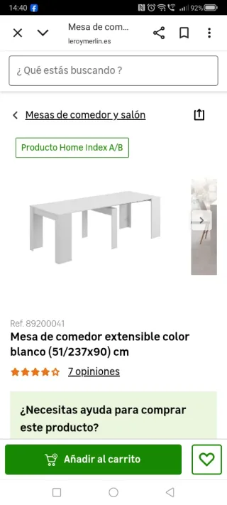 Mesa comedor extensible blanca Leroy Merlin